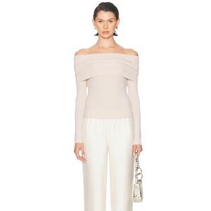 NWOT $175 Enza Costa Sweater Knit Off The Shoulder Top In Rose Tan Medium